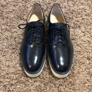 Navy blue platform oxford shoes